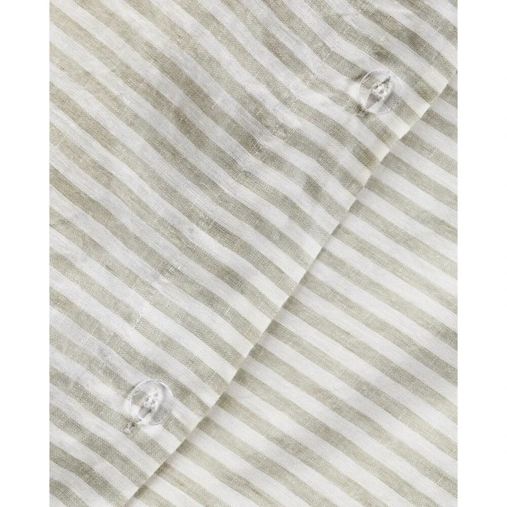 NWOT QUINCE European 100% Linen Duvet Set Willowleaf White Stripe TWIN $164
